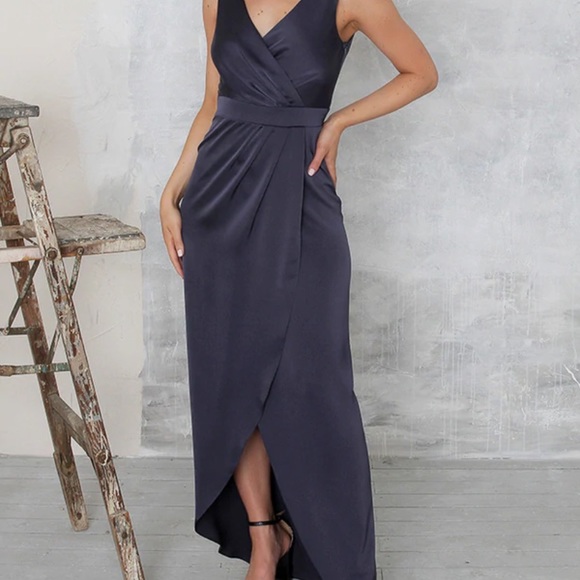Sleeveless navy satin dress - Picture 3 of 4